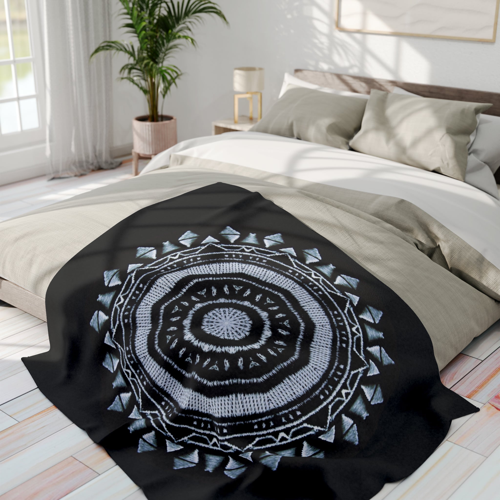 “MAYA” Cymatic Arctic Fleece Blanket (Black)