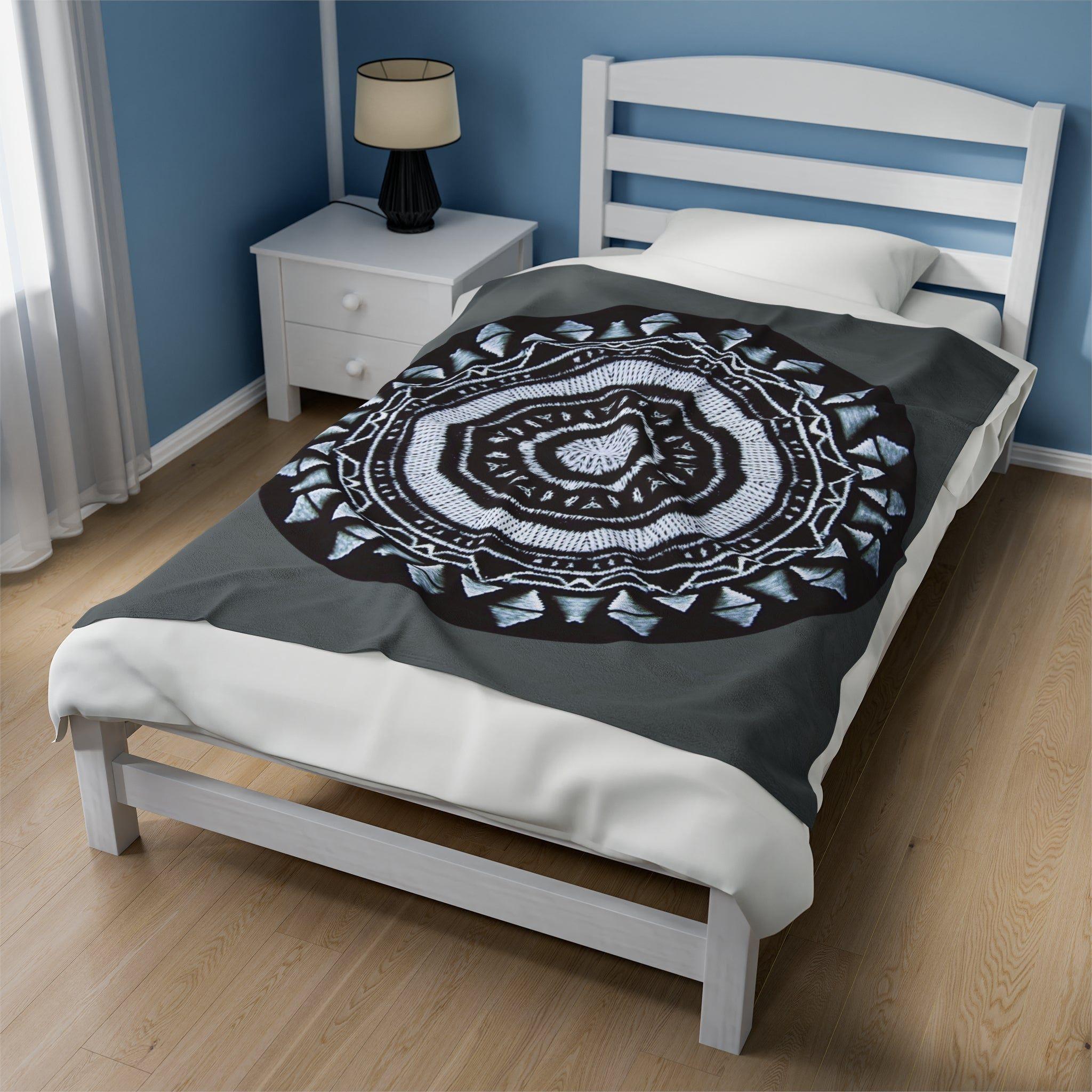 “MAYA” Cymatic Print Velveteen Blanket (Dark Grey)