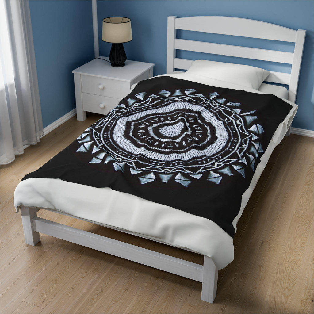 “MAYA” Cymatic Print Velveteen Blanket (Black)