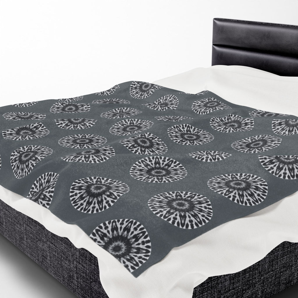 “E-VEIL I” Cymatic AOP Velveteen Blanket (Dark Grey)