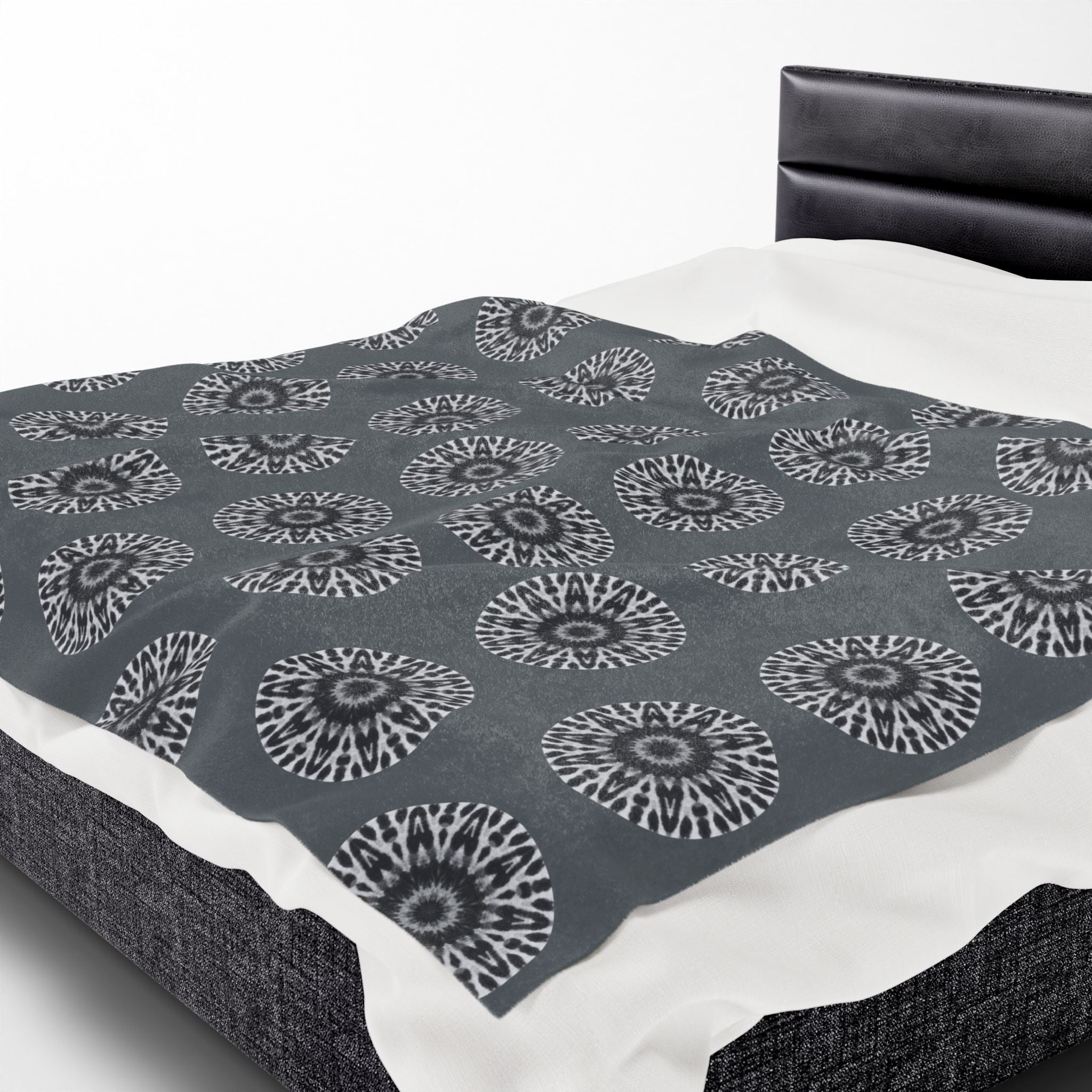“E-VEIL I” Cymatic AOP Velveteen Blanket (Dark Grey)