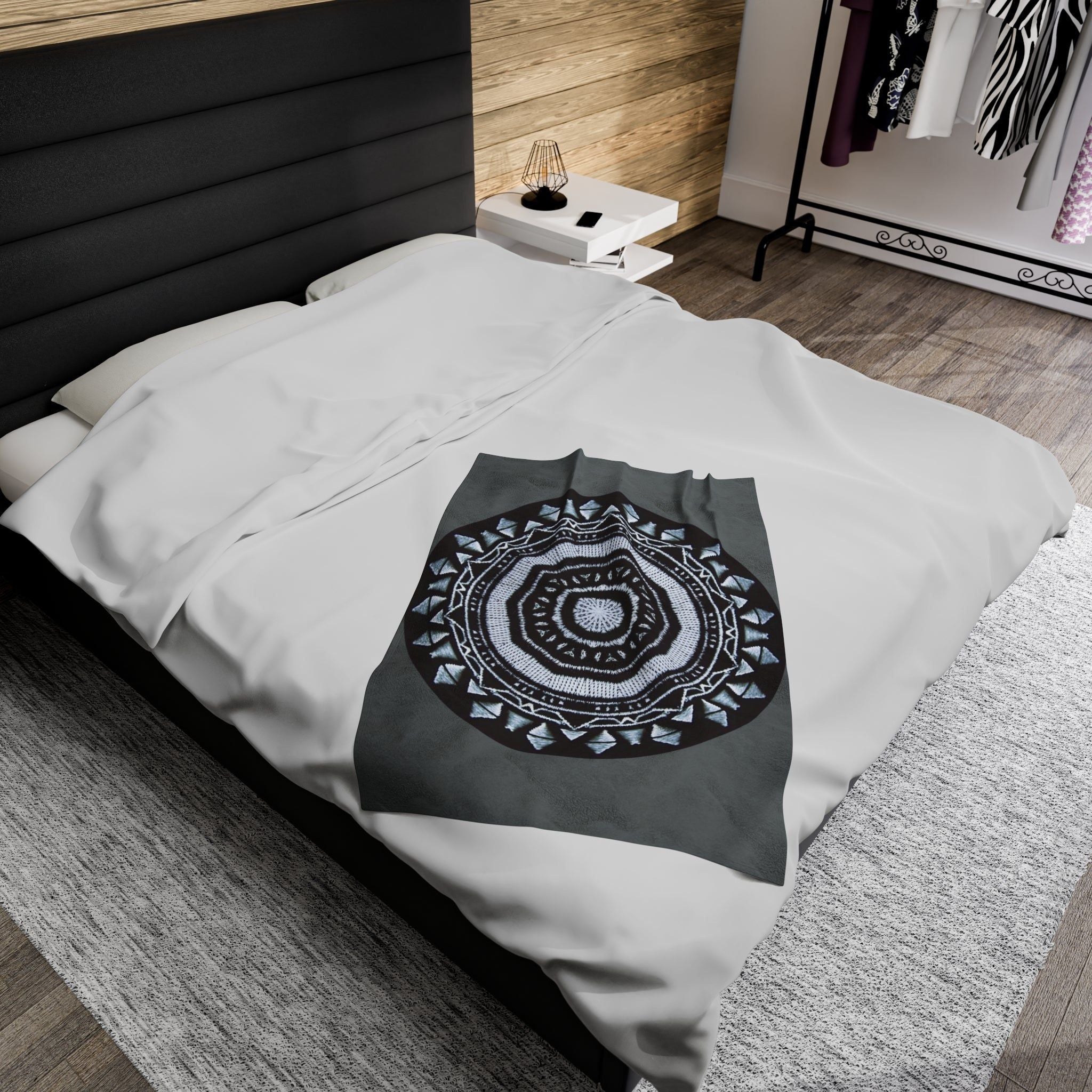 “MAYA” Cymatic Print Velveteen Blanket (Dark Grey)