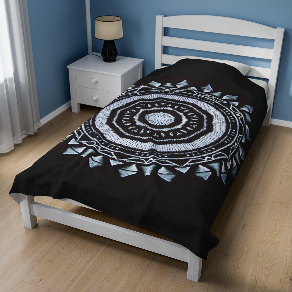 “MAYA” Cymatic Print Velveteen Blanket (Black)