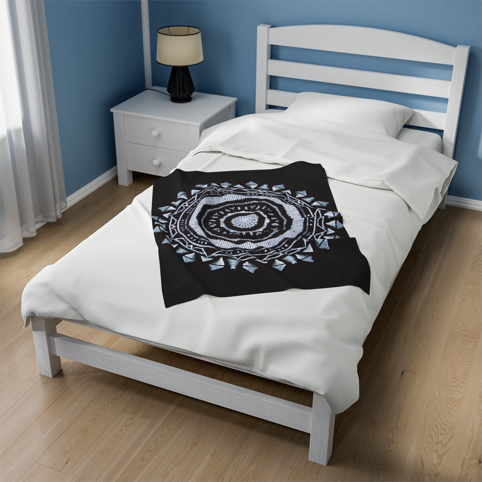 “MAYA” Cymatic Print Velveteen Blanket (Black)
