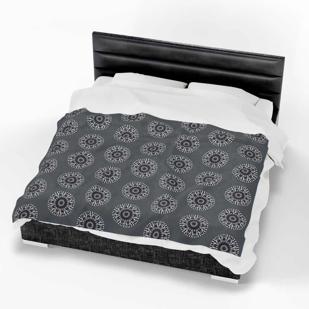 “E-VEIL I” Cymatic AOP Velveteen Blanket (Dark Grey)