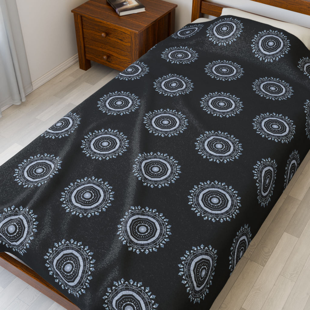 “MAYA” Cymatic AOP Velveteen Blanket (Black)