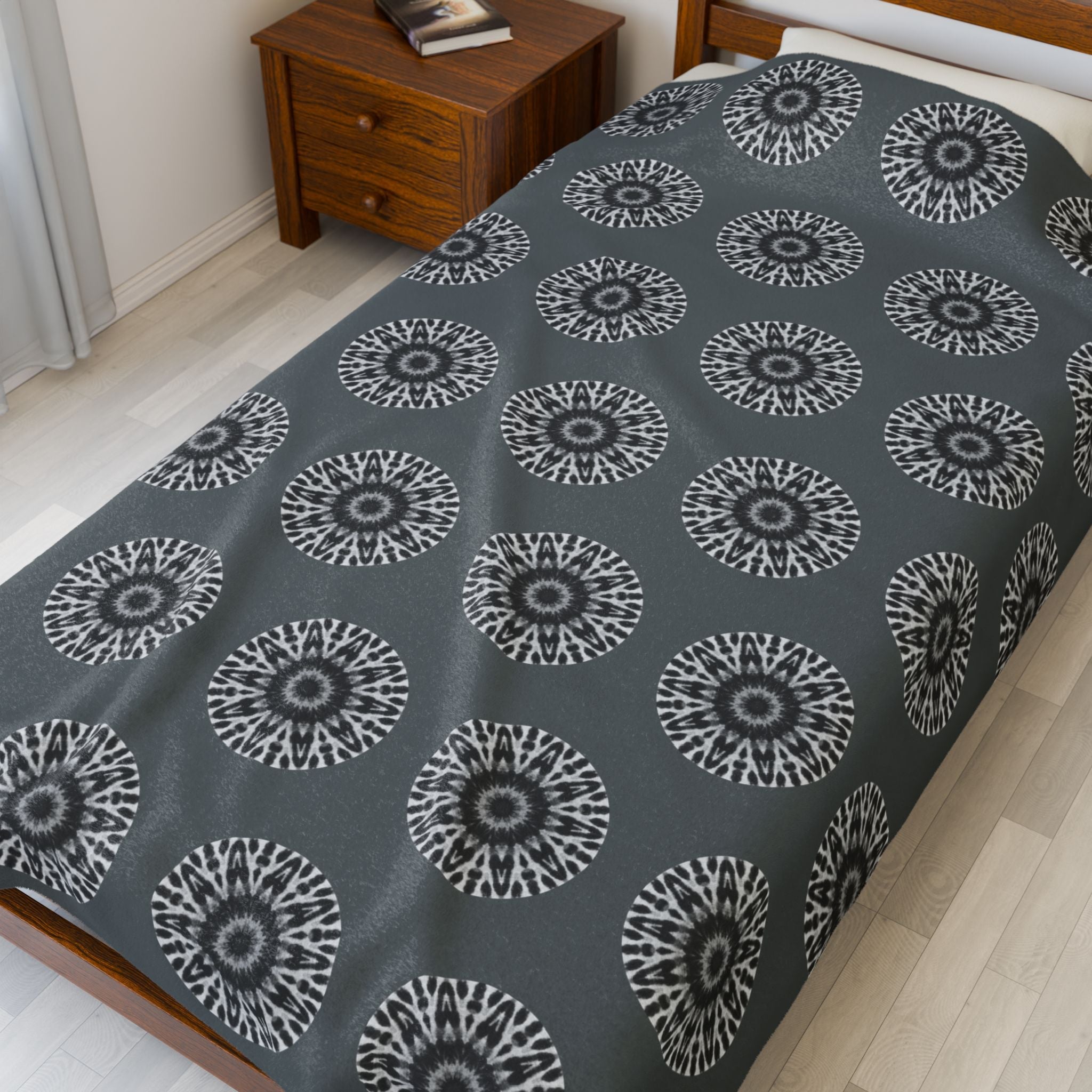 “E-VEIL I” Cymatic AOP Velveteen Blanket (Dark Grey)