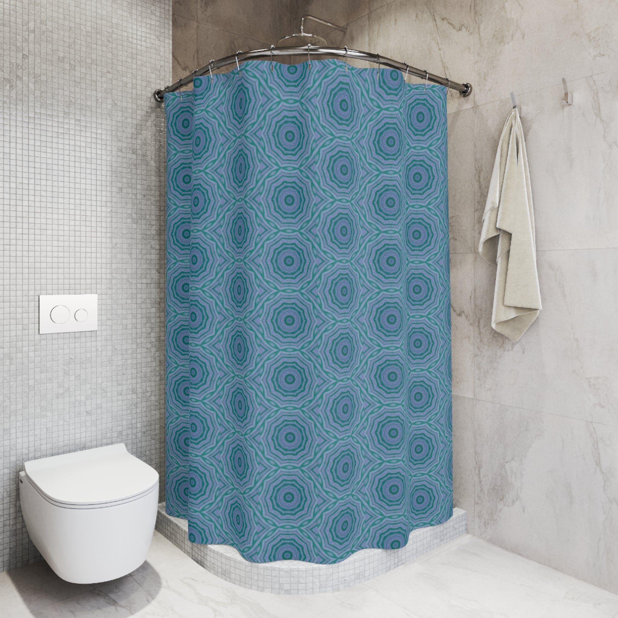 "GR33N3RY" Cymatic Print Shower Curtains