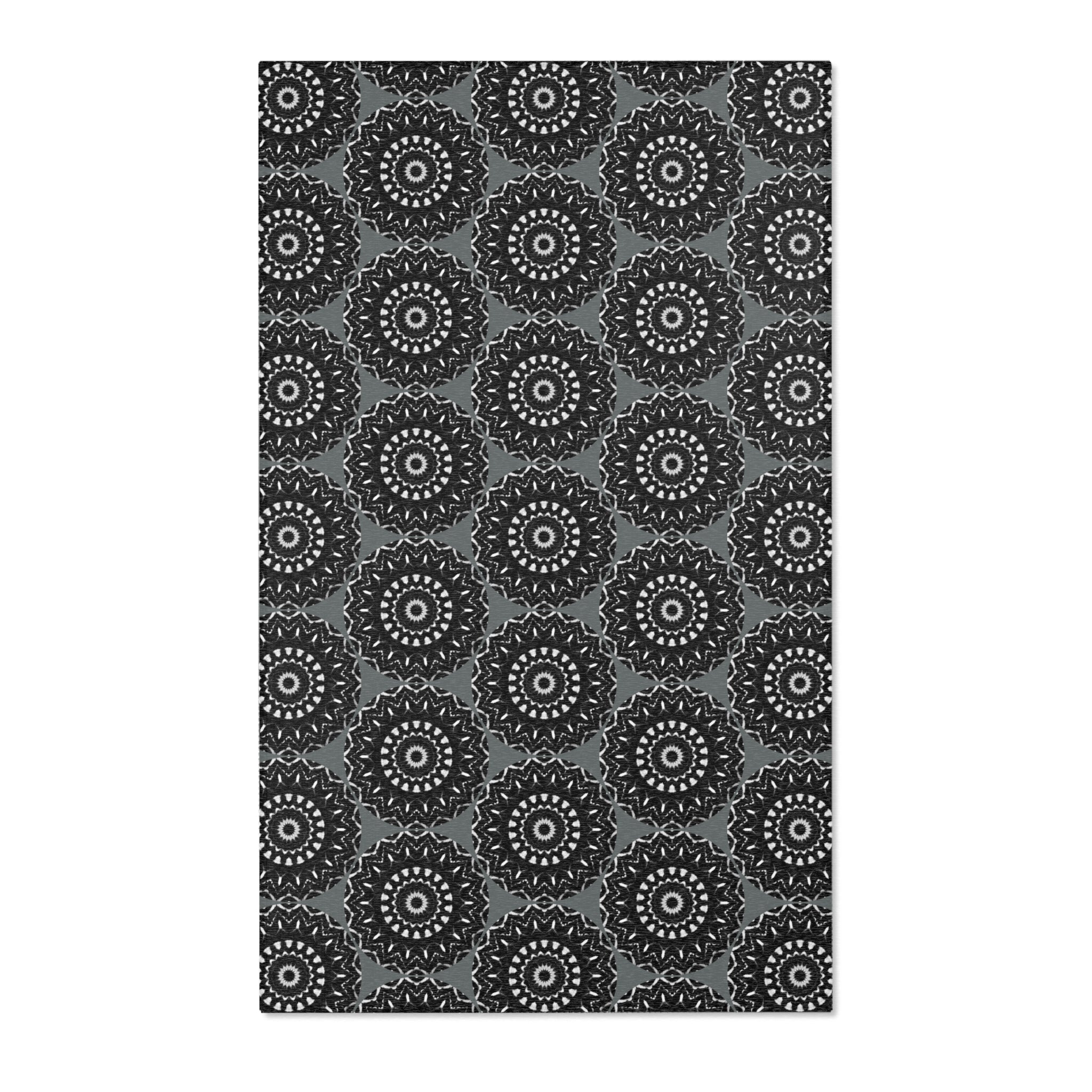 “TRIBAL” Cymatic Print Area Rug (Dark Grey)