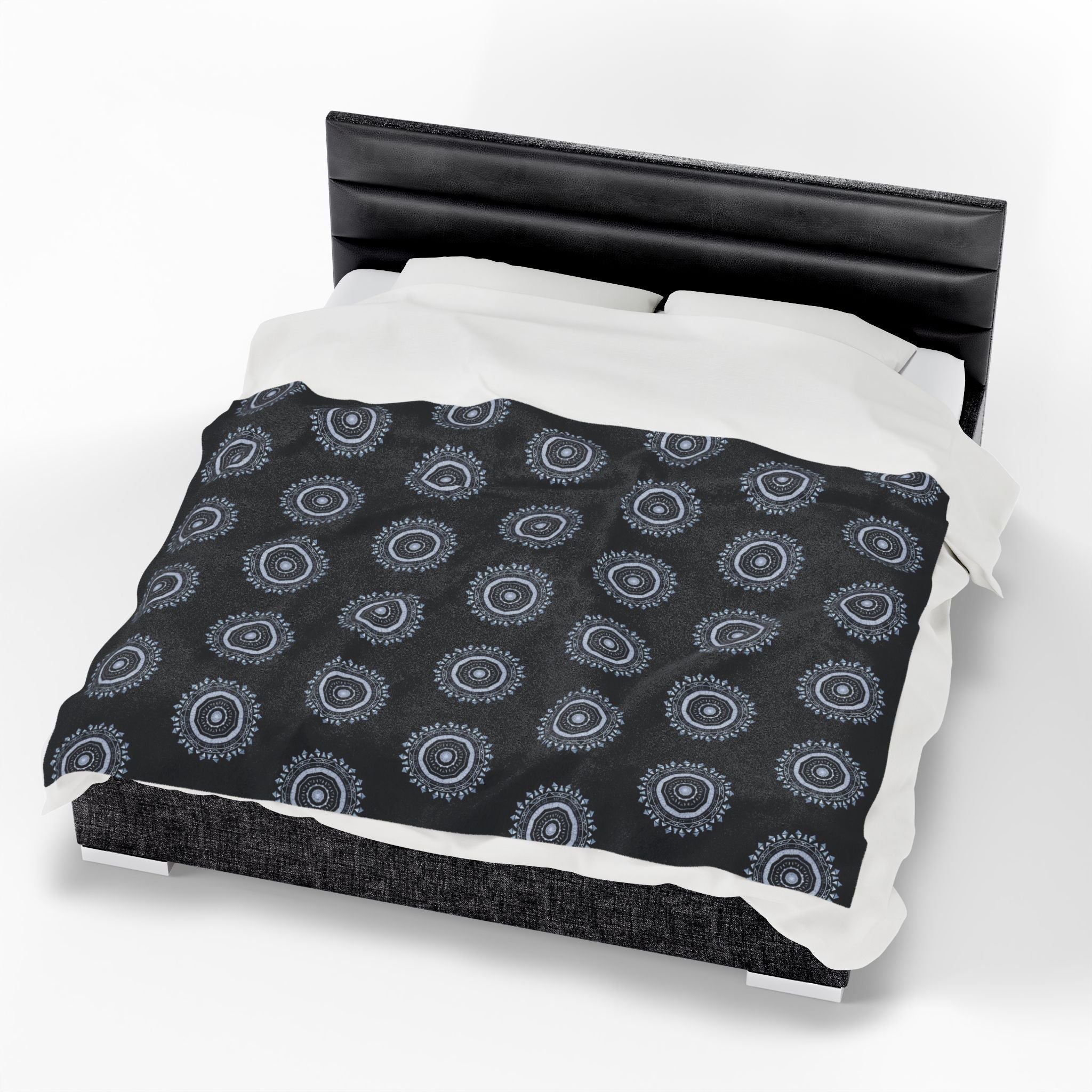 “MAYA” Cymatic AOP Velveteen Blanket (Black)