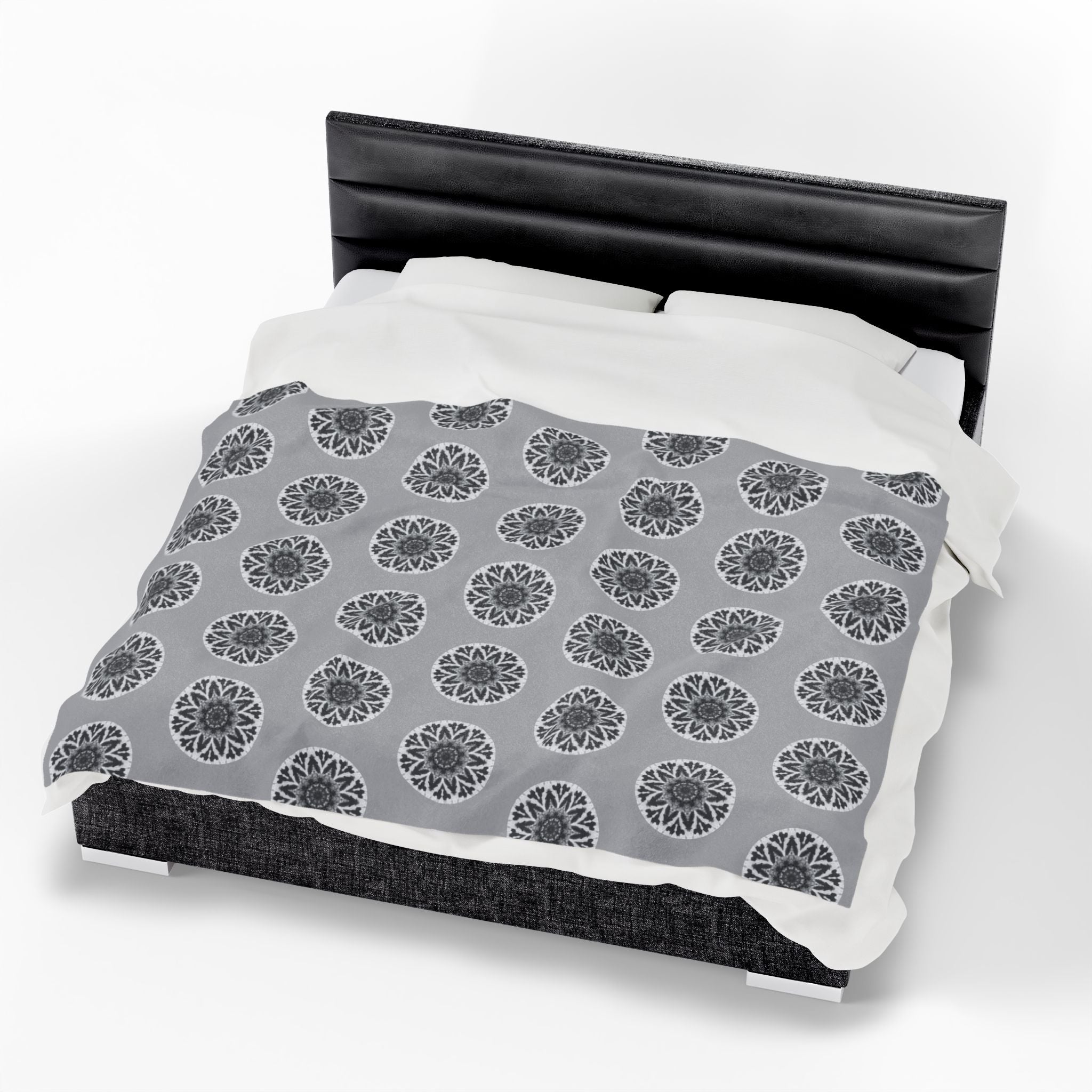 “GETA” Cymatic AOP Velveteen Blanket (Light Grey)