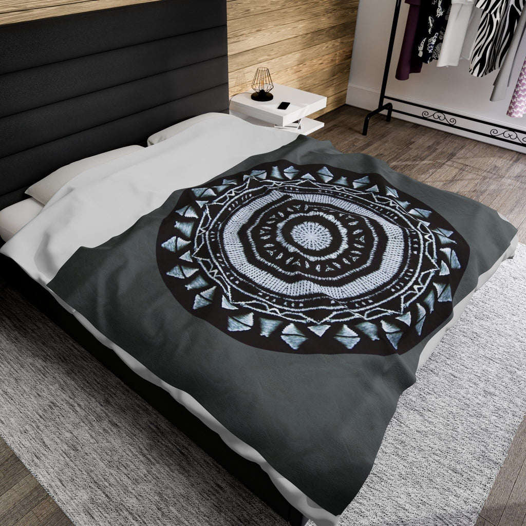 “MAYA” Cymatic Print Velveteen Blanket (Dark Grey)