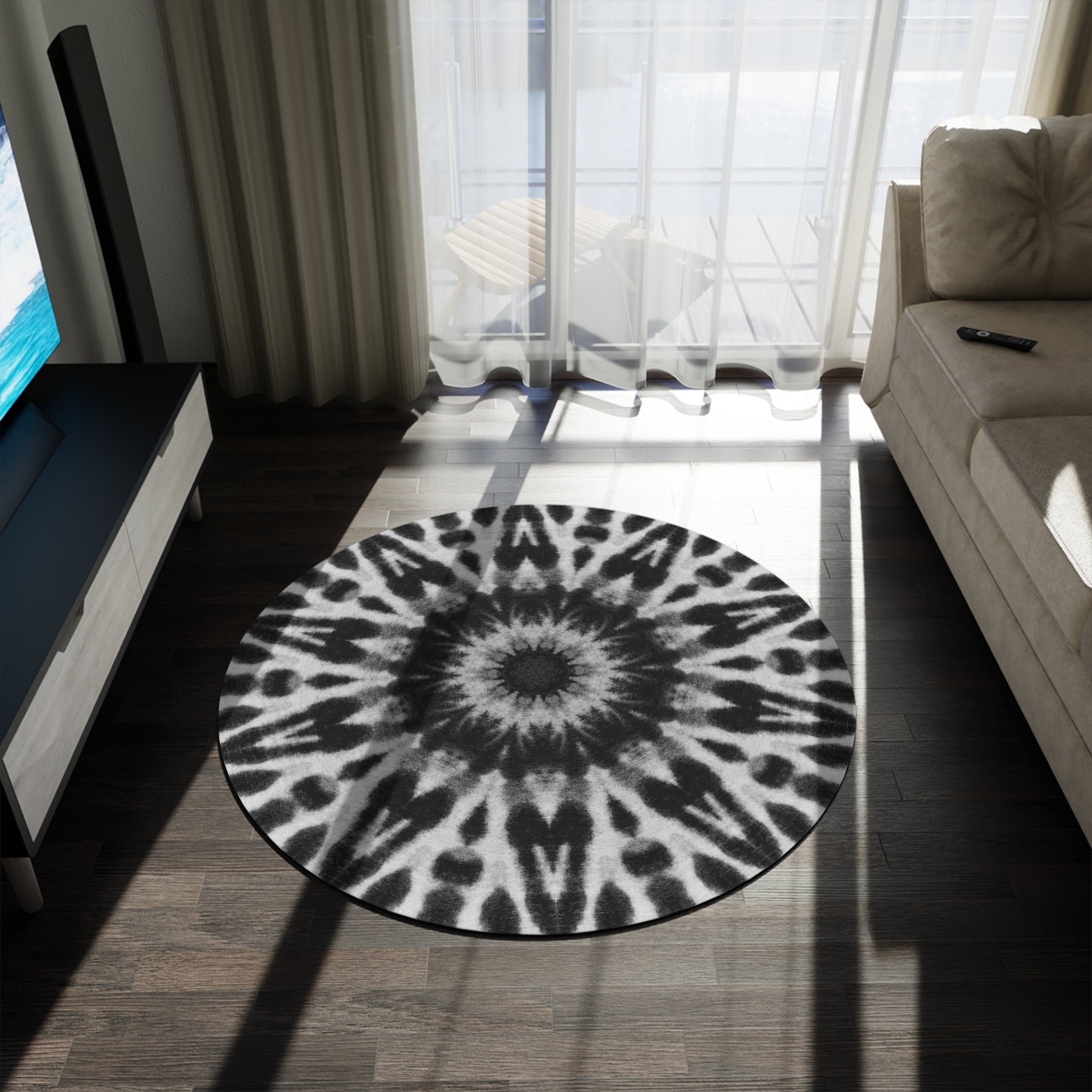 “E-VEIL I” Cymatic Round Rug (Noir)