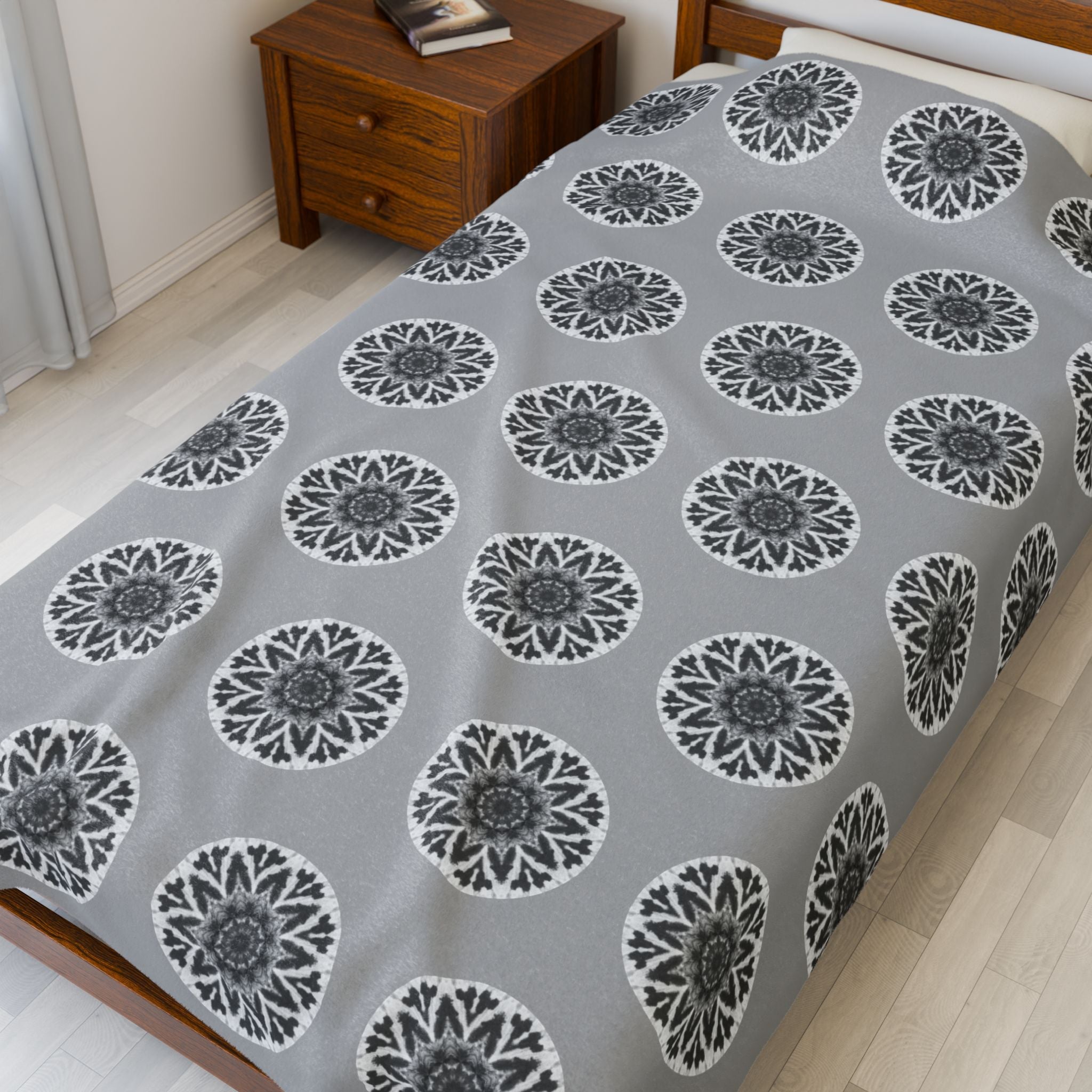 “GETA” Cymatic AOP Velveteen Blanket (Light Grey)