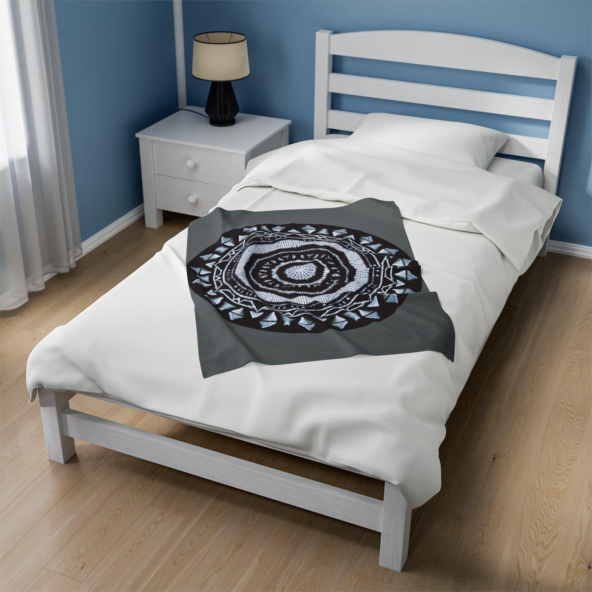 “MAYA” Cymatic Print Velveteen Blanket (Dark Grey)