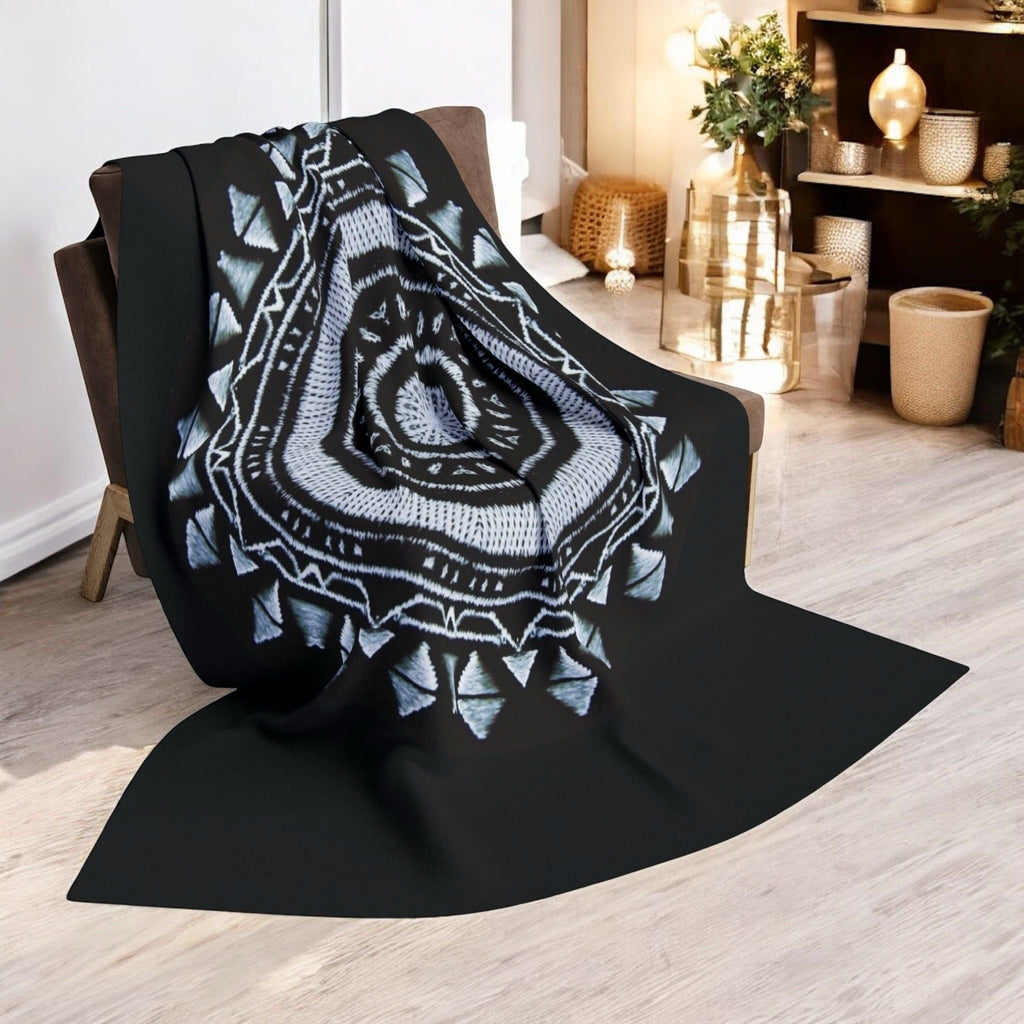 “MAYA” Cymatic Arctic Fleece Blanket (Black)