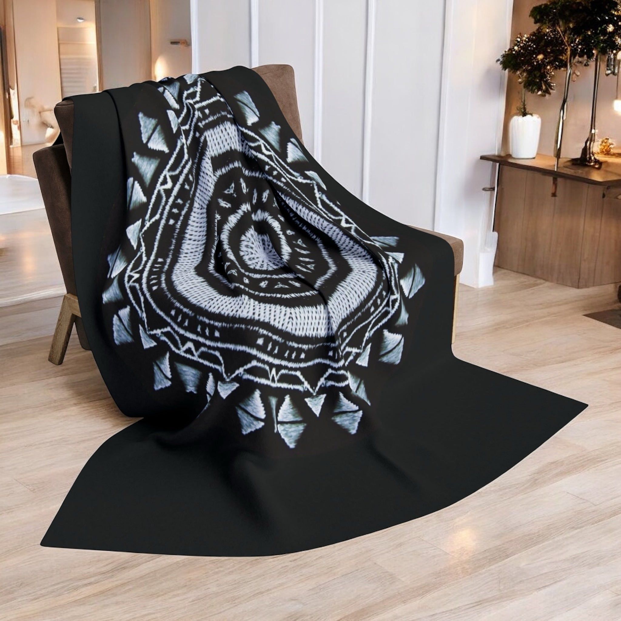 “MAYA” Cymatic Arctic Fleece Blanket (Black)