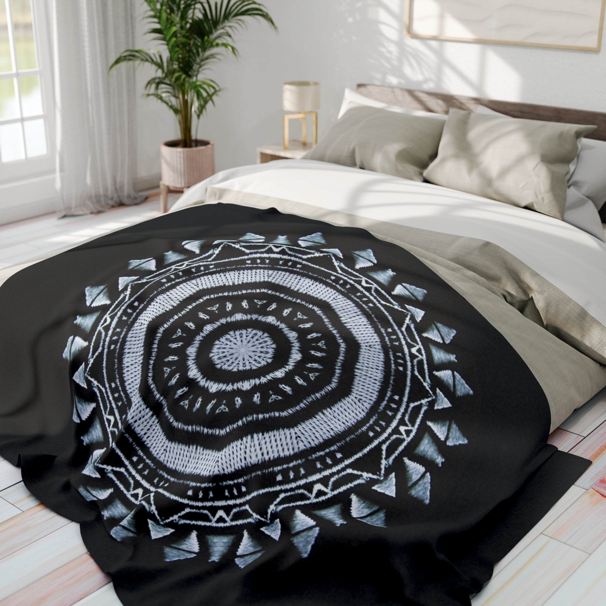 “MAYA” Cymatic Arctic Fleece Blanket (Black)