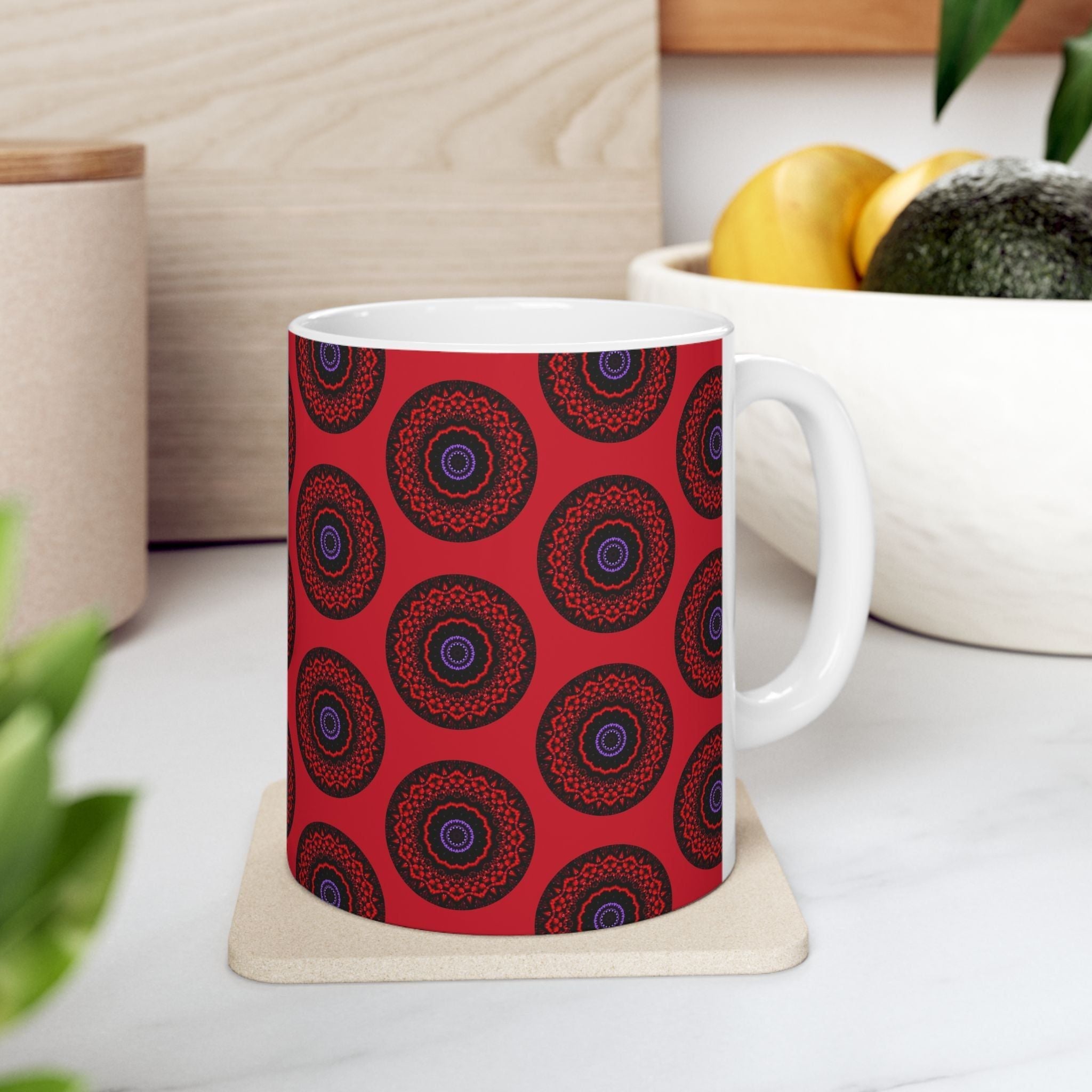 “VESI” Cymatic AOP Ceramic Mug (Dark Red)