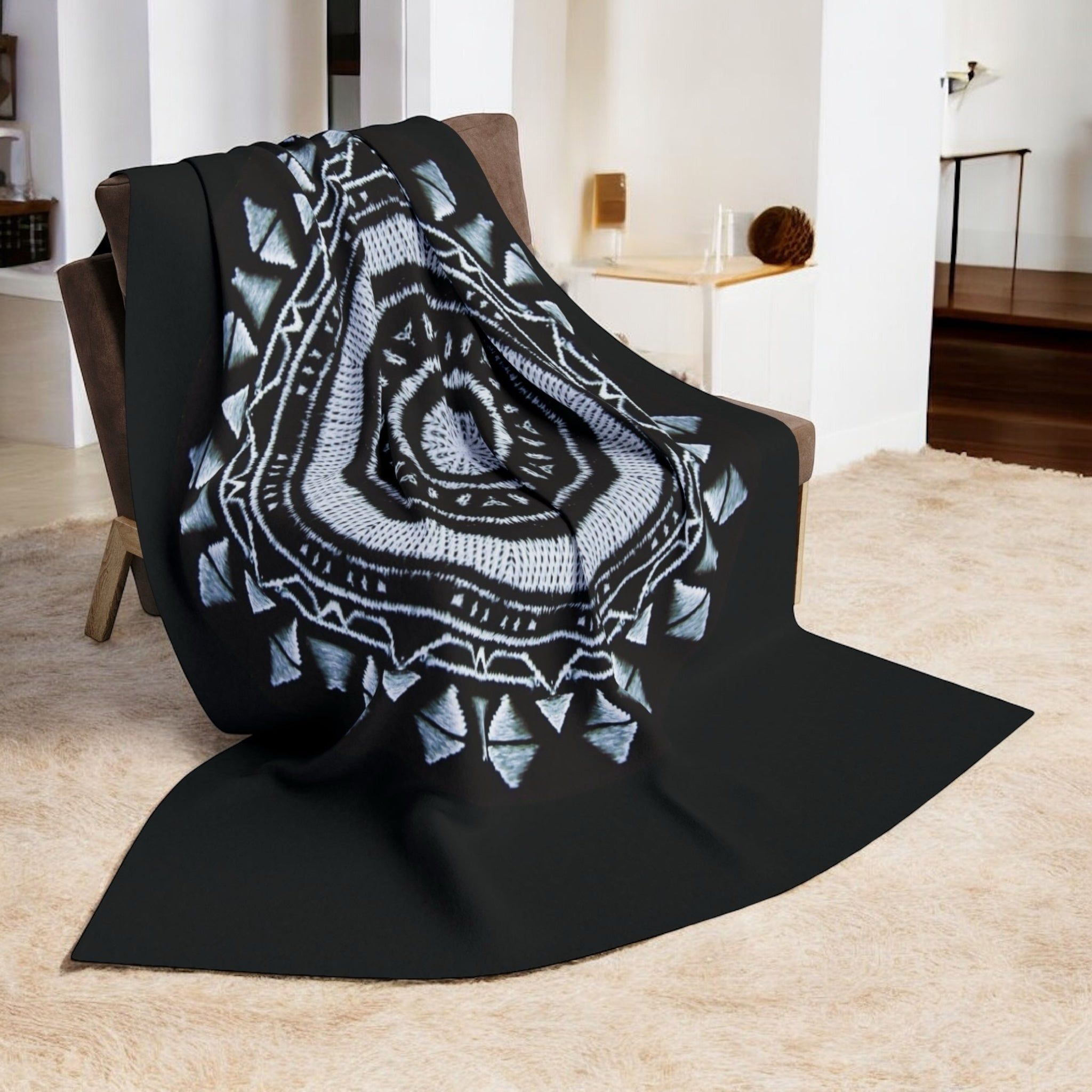 “MAYA” Cymatic Arctic Fleece Blanket (Black)
